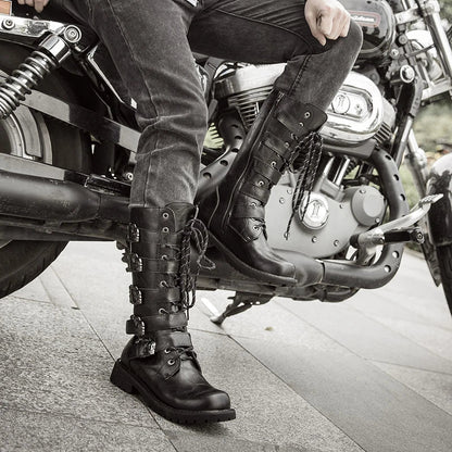 Leather Motorcycle Mid-calf Military Combat Boots