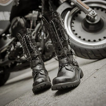 Leather Motorcycle Mid-calf Military Combat Boots