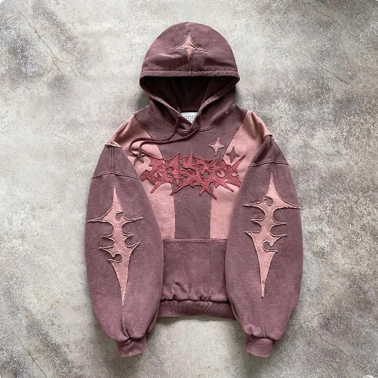 Y2K Distress Patchwork Womens Hoodie
