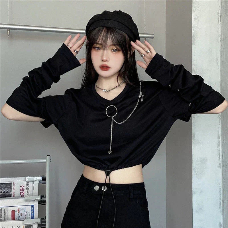 Detachment Style Removable Sleeve Womens Crop Top